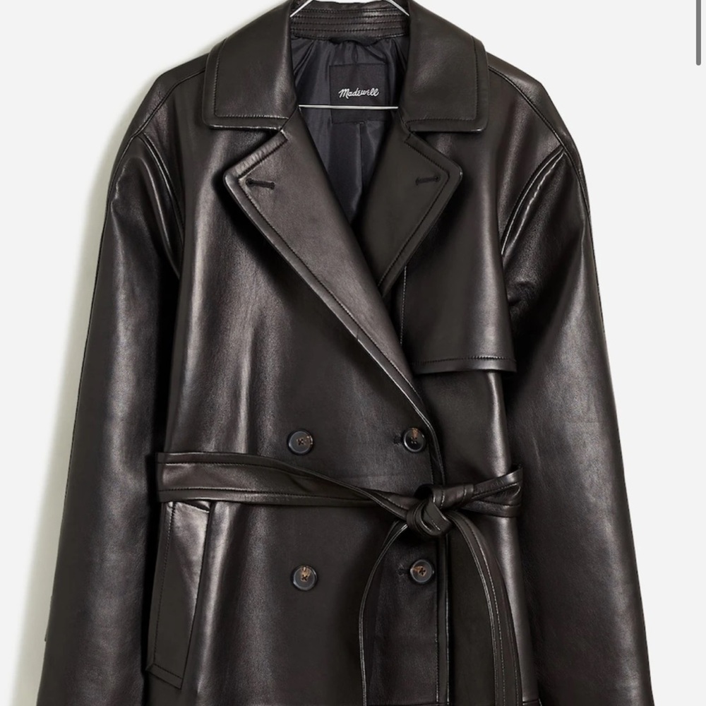 NWT Madewell blk leather trench coat.